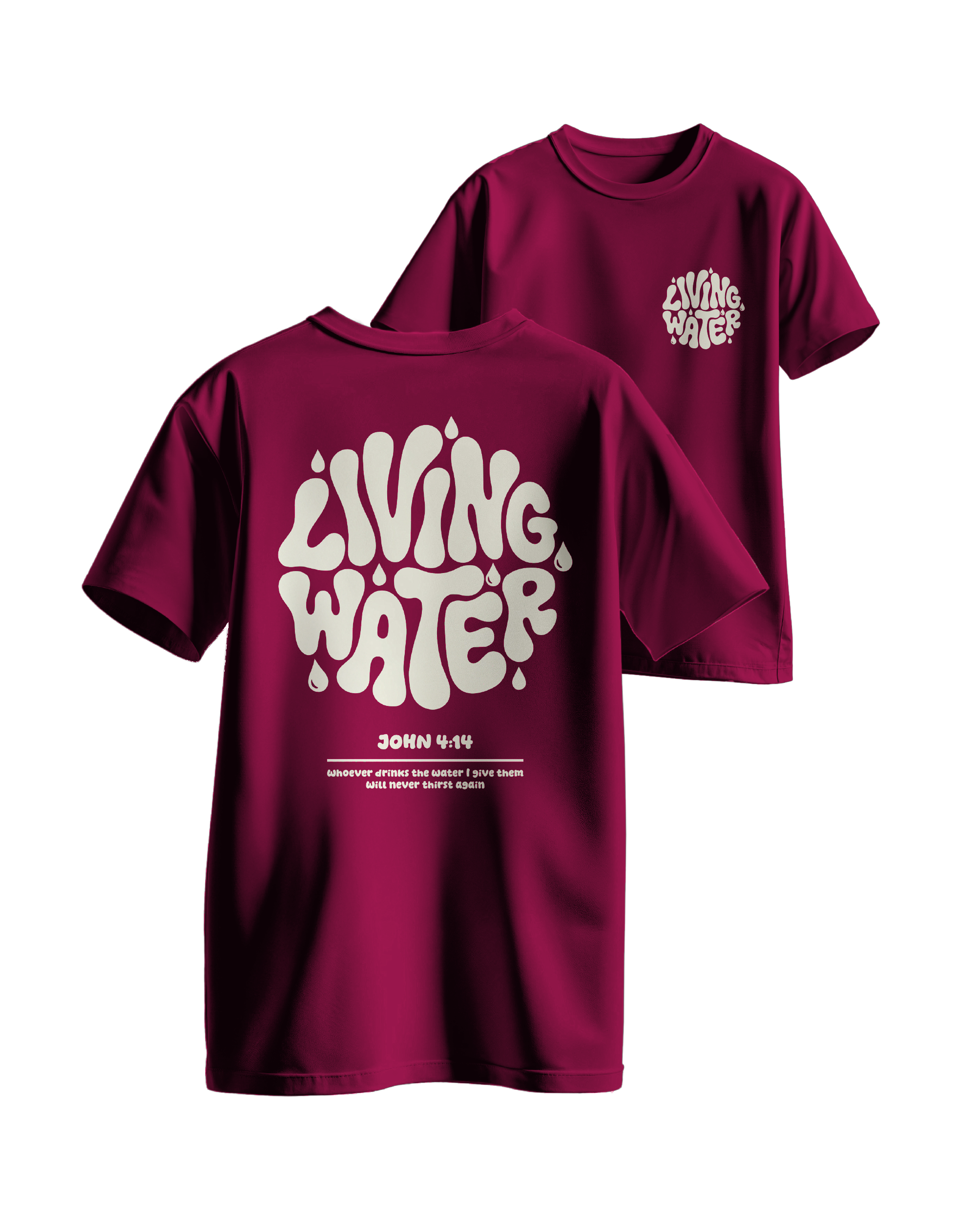 Living Water gránátvörös oversized keresztény póló – János 4:14 | Respawn