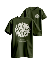 Living Water khaki oversized keresztény póló – János 4:14 | Respawn