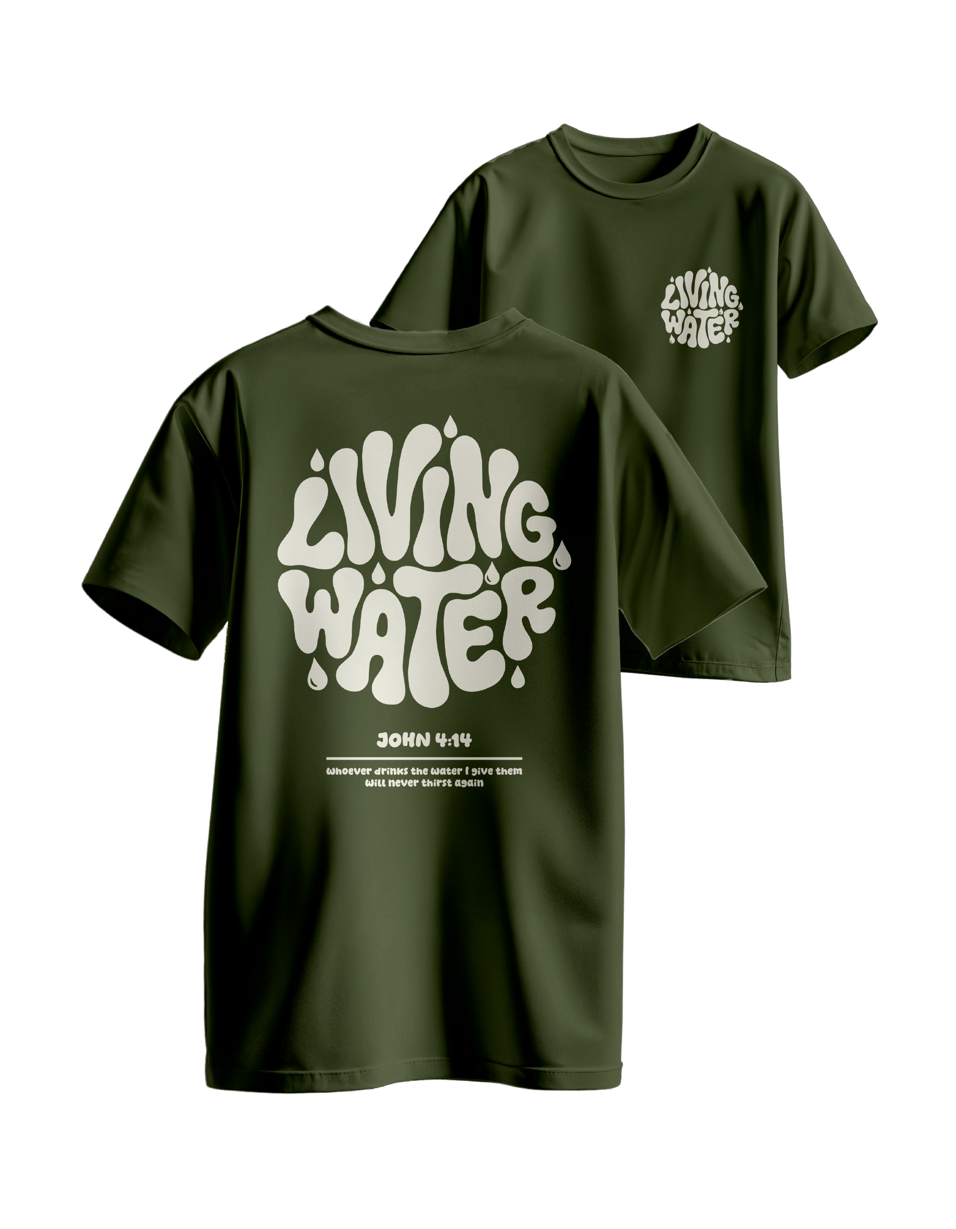 Living Water khaki oversized keresztény póló – János 4:14 | Respawn