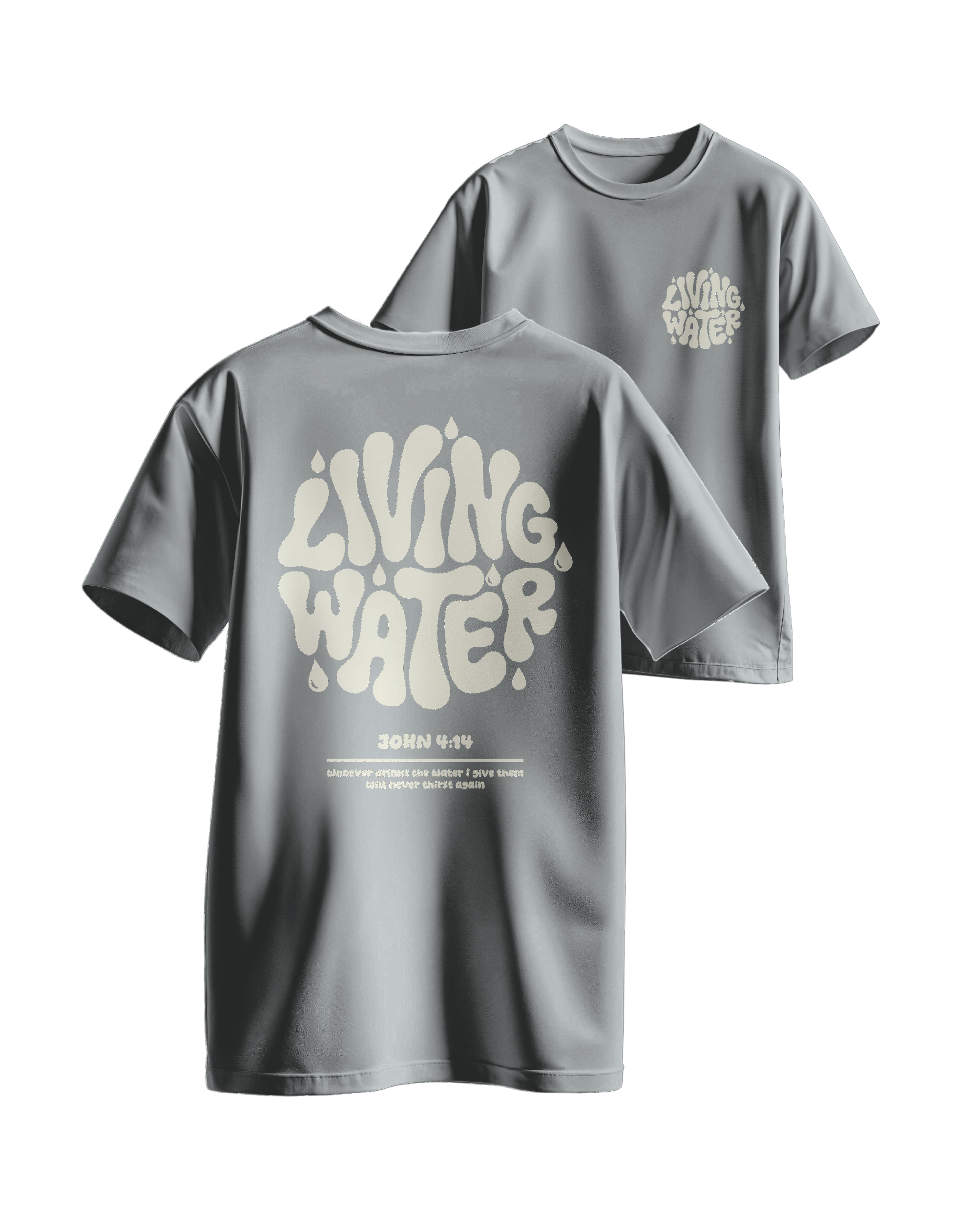 Living Water sötétszürke melange oversized keresztény póló – János 4:14 | Respawn